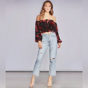 Floral Burnout Velvet Crop Top Lined Medium
